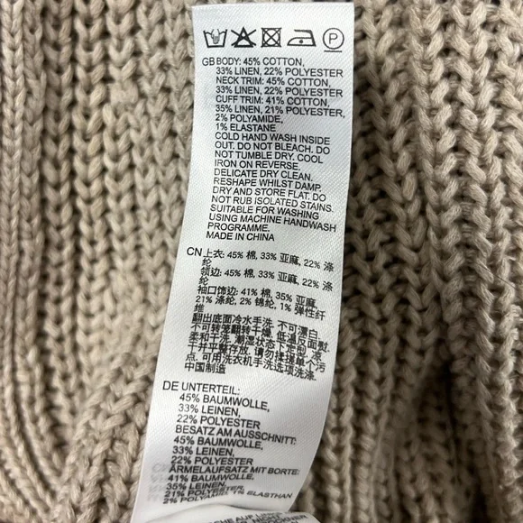 REISS Ariana Cotton Blend V-Neck Knitted Cardigan in Neutral Size Large - Picture 8 of 8